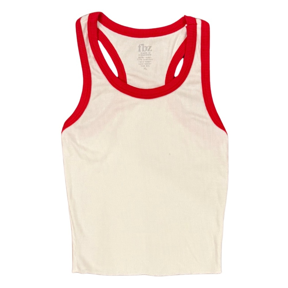 Flowers by Zoe White Ribbed Tank with Red Piping Girls size XL NWT